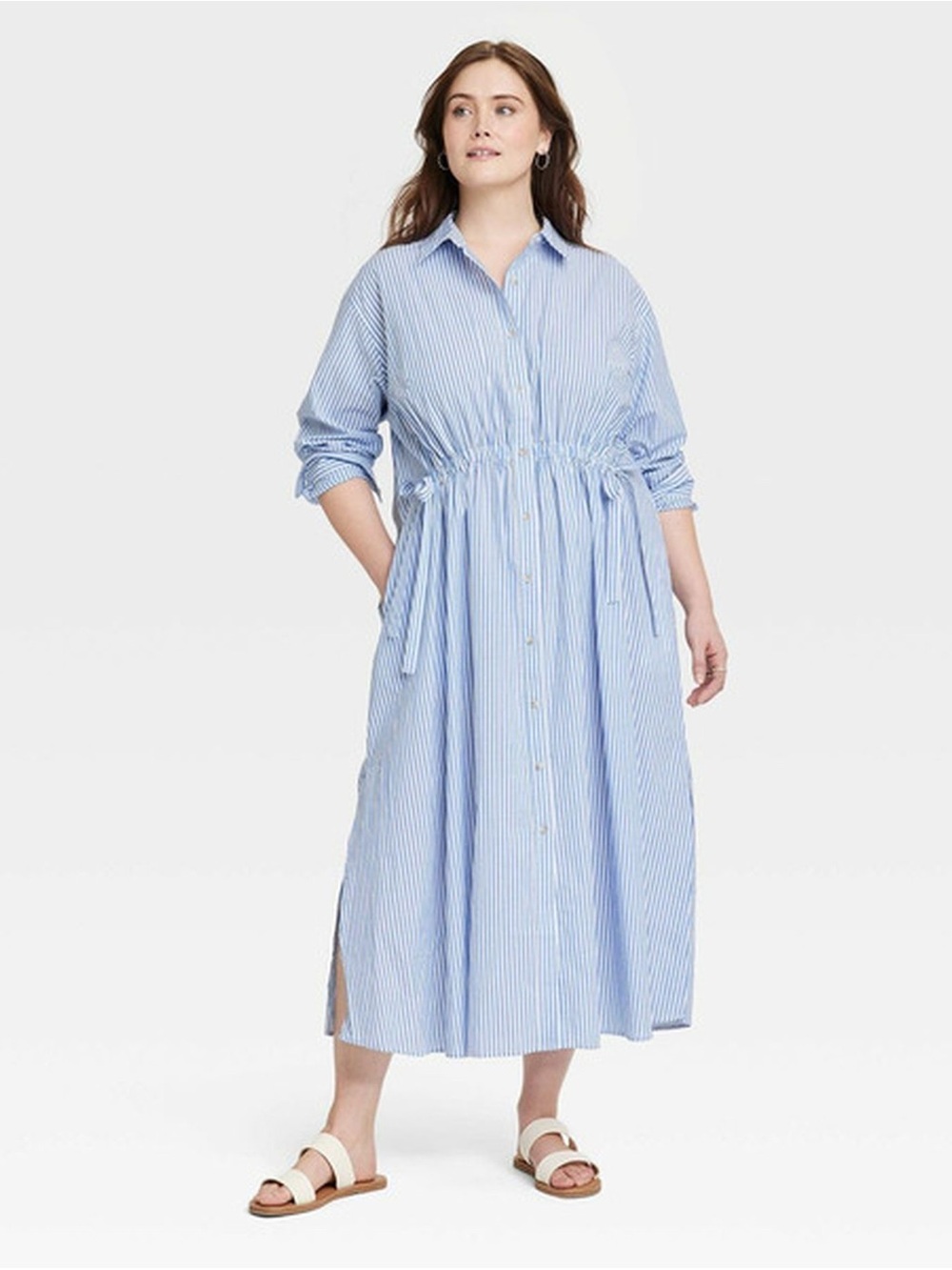 Universal Thread Women's Summer Core Cinch Waist Maxi Shirtdress Twill XL